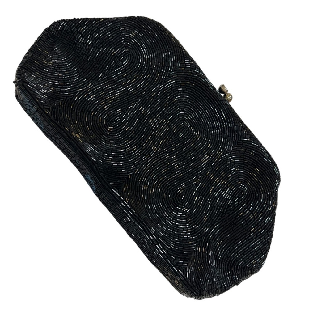 Vintage Magid Hand Beaded Black Cocktail Clutch Purse Made in Japan